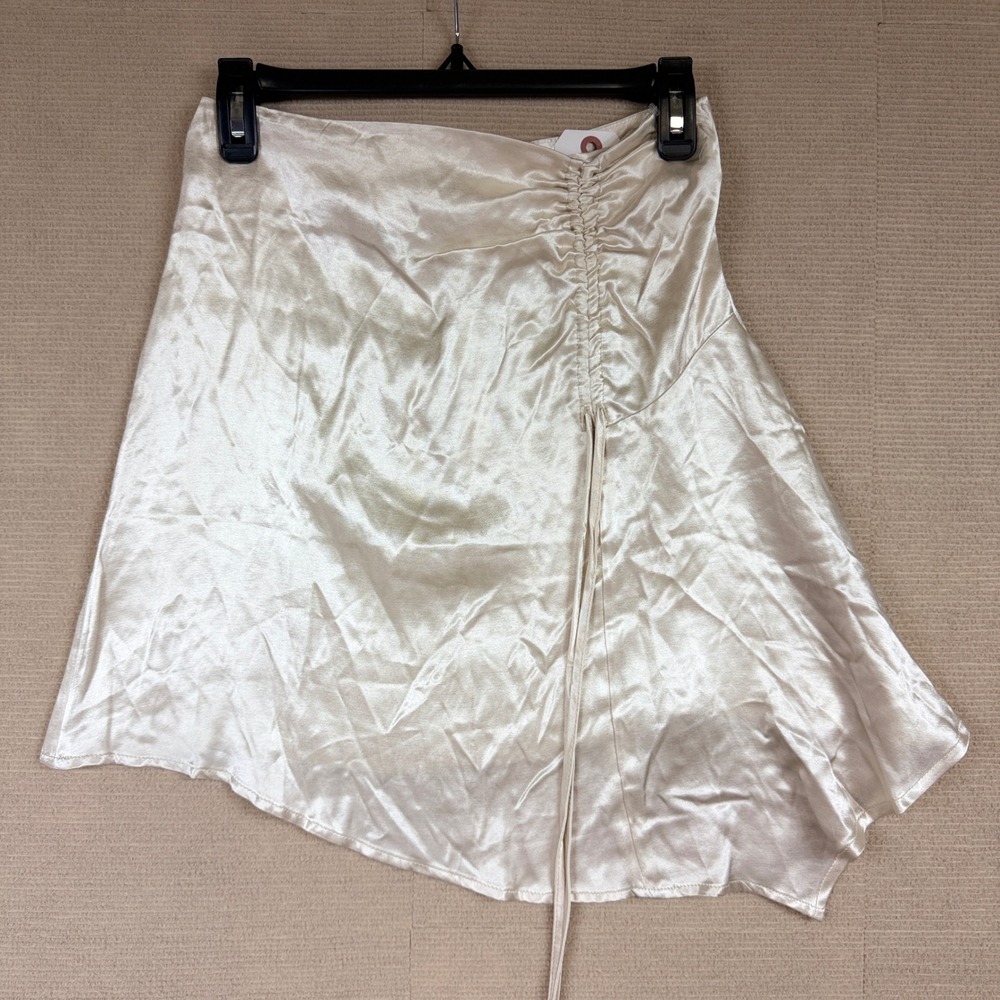 Topshop Champagne Satin Ruched Asymmetrical Mini Skirt Cream US 4